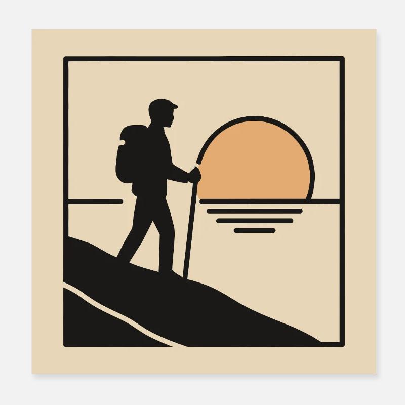 Randonneurs en route – Coucher de soleil & aventure Poster 20 x 20 cm