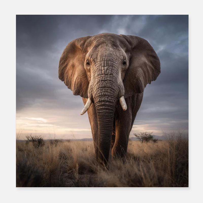 Faune majestueuse d’éléphant Afrique Savane Poster 20 x 20 cm