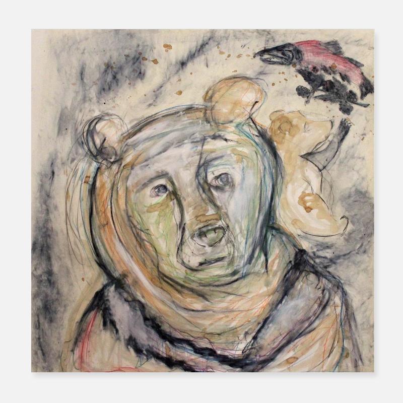 Portrait d’ours dans un style aquarelle Poster 20 x 20 cm