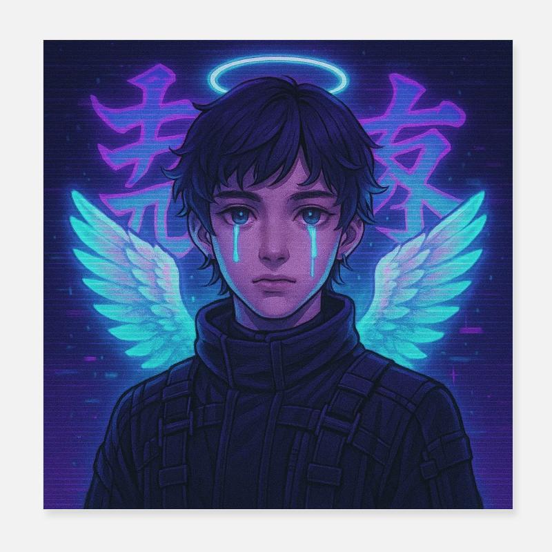 Cyberpunk Angel E-Boy Y2K Synthwave Art Poster 20 x 20 cm