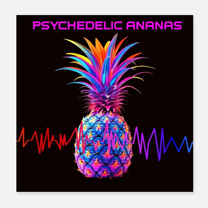 Psychedelischer Ananas Neonprint - Poster 20x20 cm - Weiß