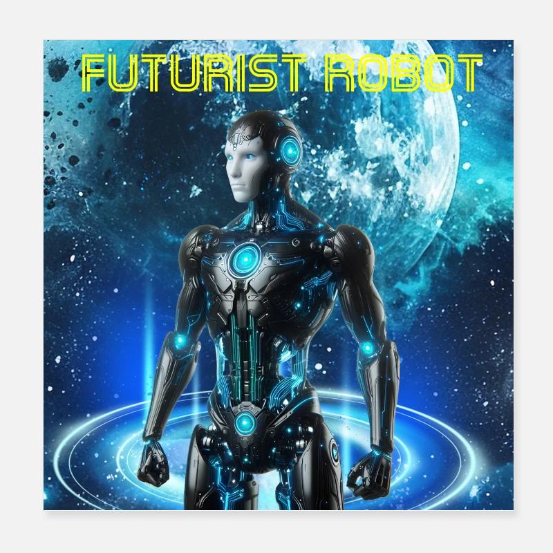 Futuristischer Roboter im Neonkosmos Poster 20x20 cm