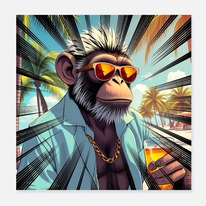 Resort style tropical monkey Poster 8" x 8" (20x20 cm)