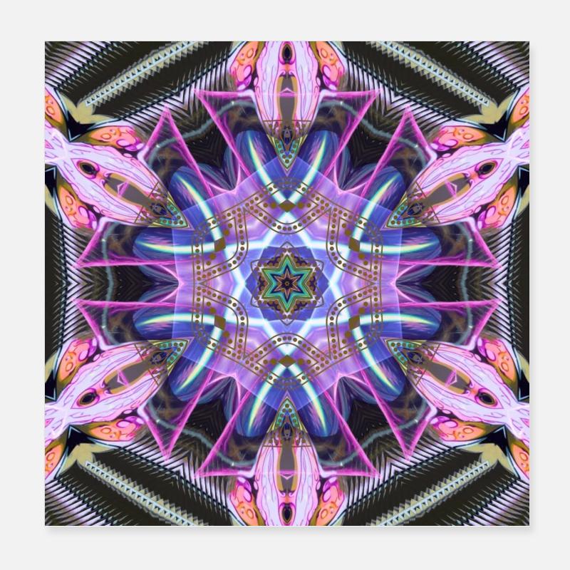 Psychedelische Neon Mandala Muster Poster 20x20 cm