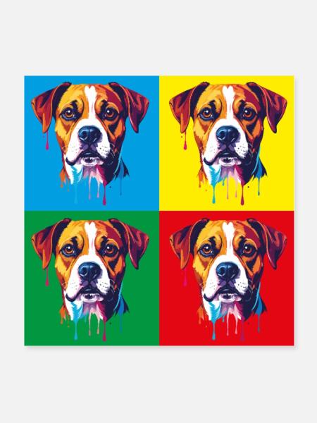 Pop-Art Hund Vierfarbig - Poster 20x20 cm - Weiß - Vorne