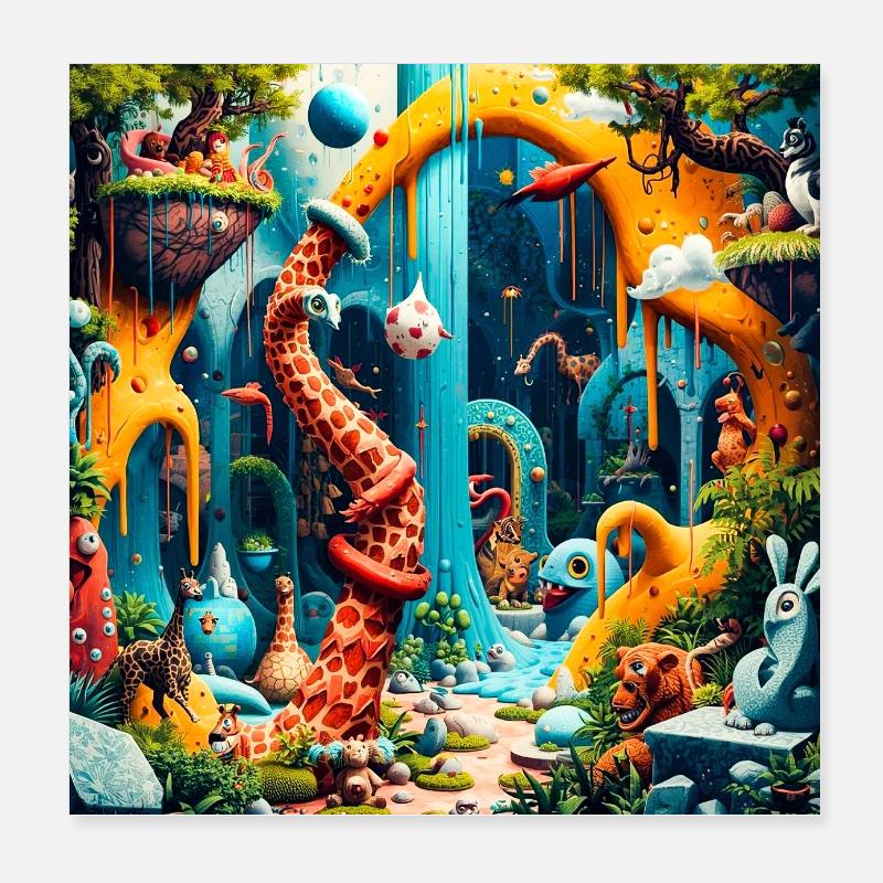 Bunter Traumwelt-Dinosaurier Poster 20x20 cm