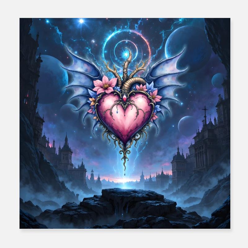 Cœur Ailé dans le Cosmos Poster 20 x 20 cm