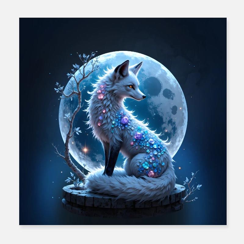 Blue Gem Lunar Fox Poster 8" x 8" (20x20 cm)