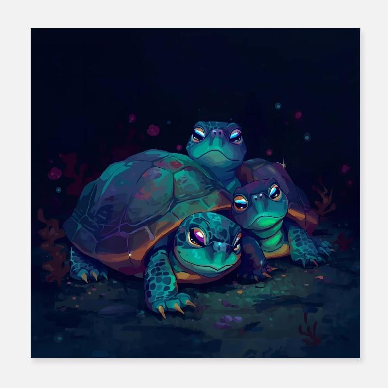 Three luminescent turtles Poster 8" x 8" (20x20 cm)