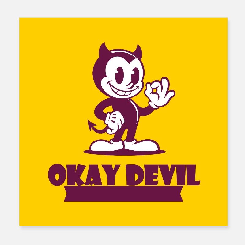 Okay Devil-Maskottchen auf Gelb Poster 20x20 cm