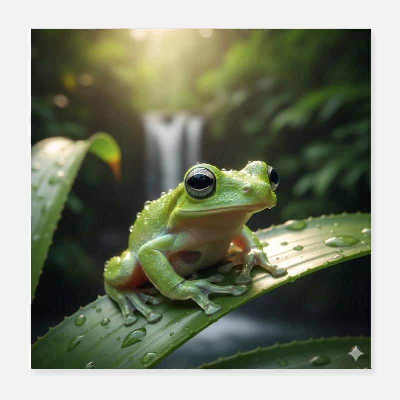 Green Frog on Leaf – Forest World Poster 8" x 8" (20x20 cm)