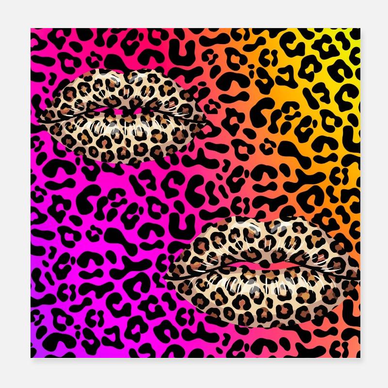 Leopard Lips on Neon Gradient Poster 8" x 8" (20x20 cm)