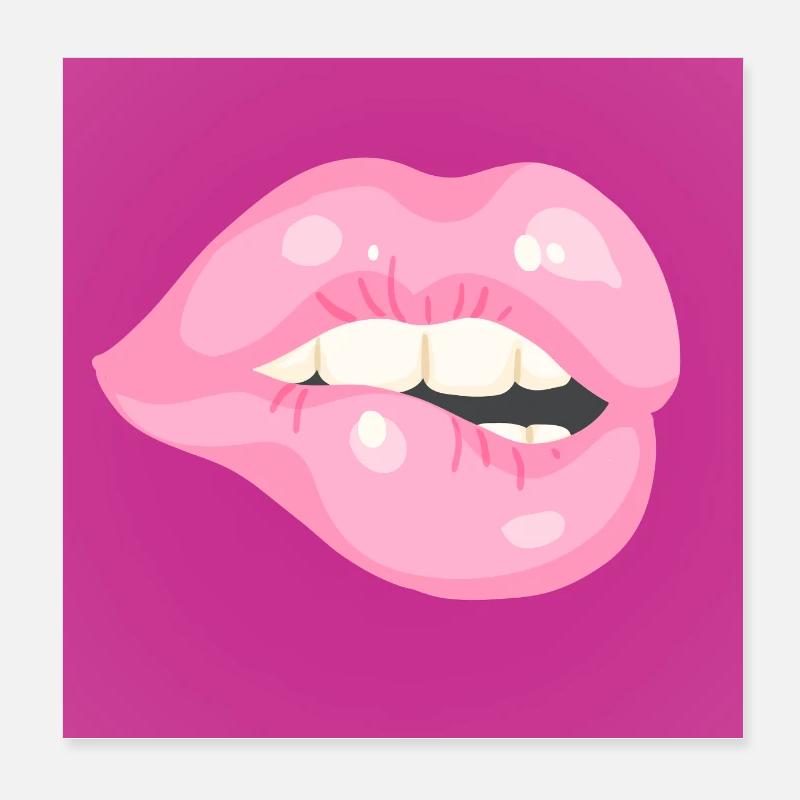 Glossy Pink Lip Bite on Magenta Poster 8" x 8" (20x20 cm)