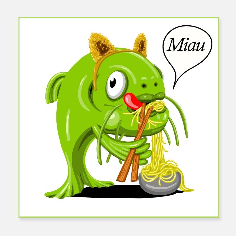 Catfish dressed as a cat slurping noodles Poster 8" x 8" (20x20 cm)