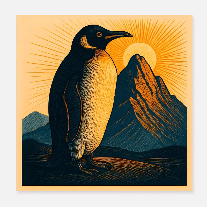 Sonnenpinguin am Bergpanorama Poster 20x20 cm