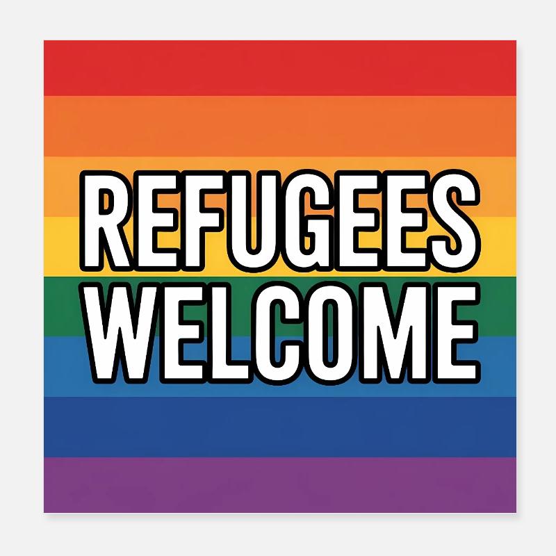 Refugees Welcome - Antifascist Merch Poster 8" x 8" (20x20 cm)