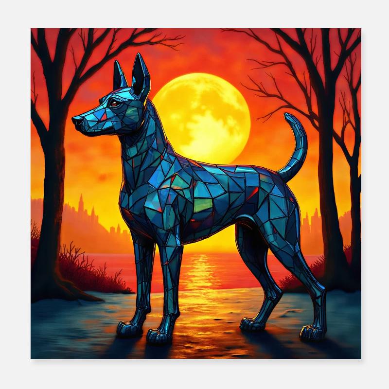 Loup polygonal au clair de lune Poster 20 x 20 cm