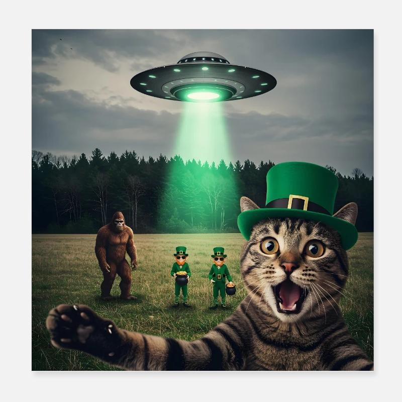 Selfie drôle de chats pour la Saint-Patrick Poster 20 x 20 cm