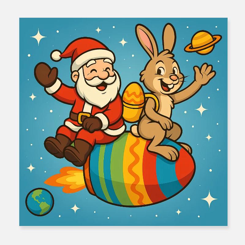 Le lapin de Noël de Pâques dans Star Flight Poster 20 x 20 cm