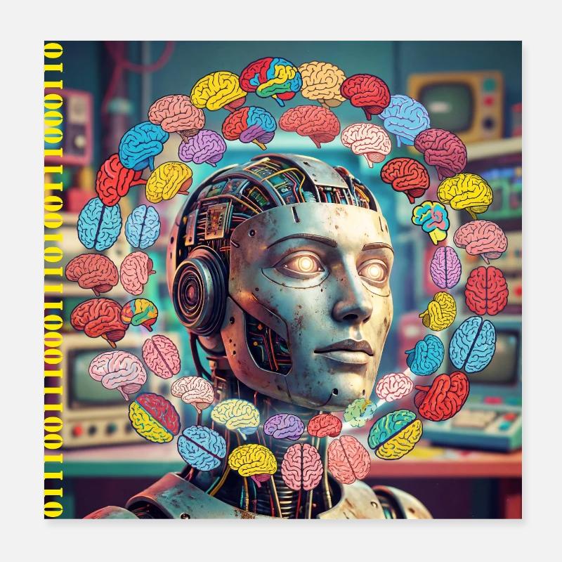 Android with brain satellites Poster 8" x 8" (20x20 cm)
