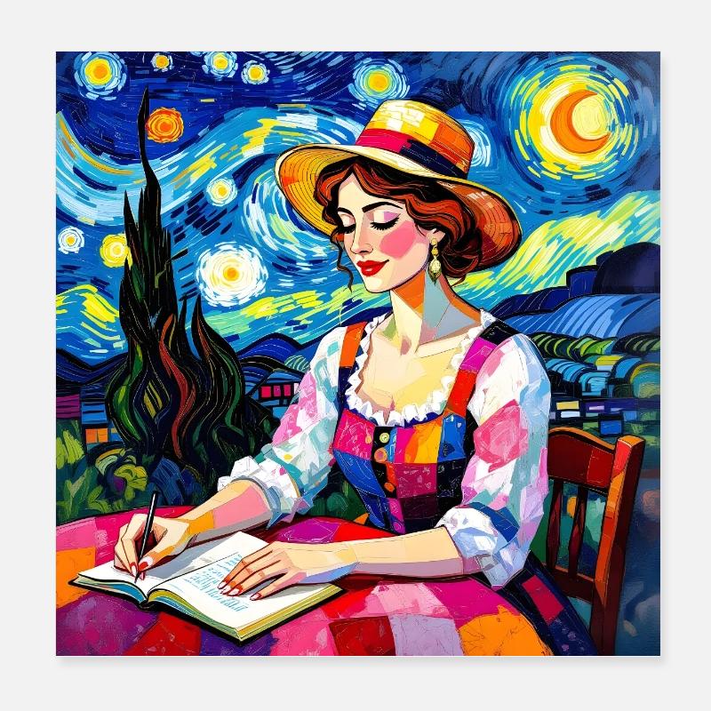 Police en patchwork nocturne Poster 20 x 20 cm