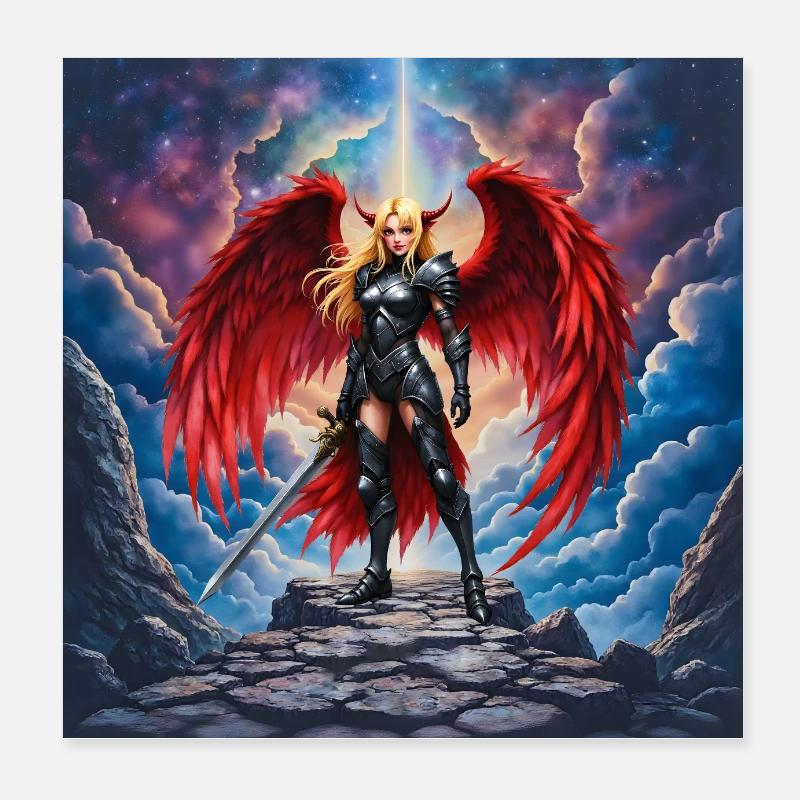 Guerrier Ailé en armure rouge Poster 20 x 20 cm