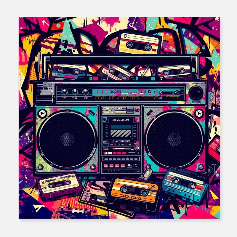 Boombox Graffiti Neon Retro Poster 20 x 20 cm
