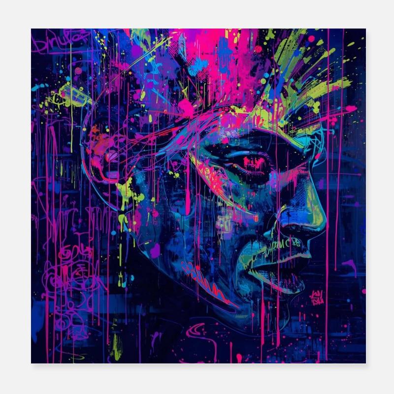 Portraits Graffiti Néon Poster 20 x 20 cm