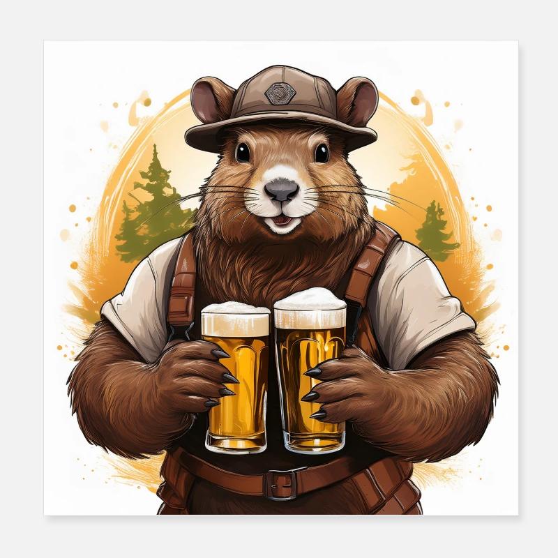 Biber mit Bier Poster 20x20 cm