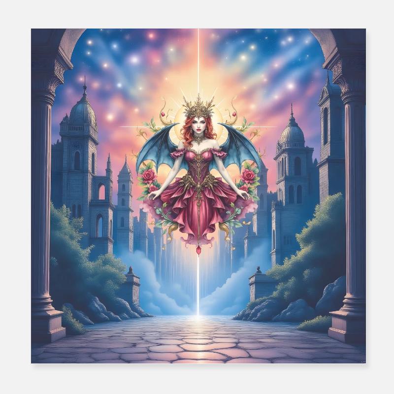 Winged Queen in Celestial Portal Poster 8" x 8" (20x20 cm)