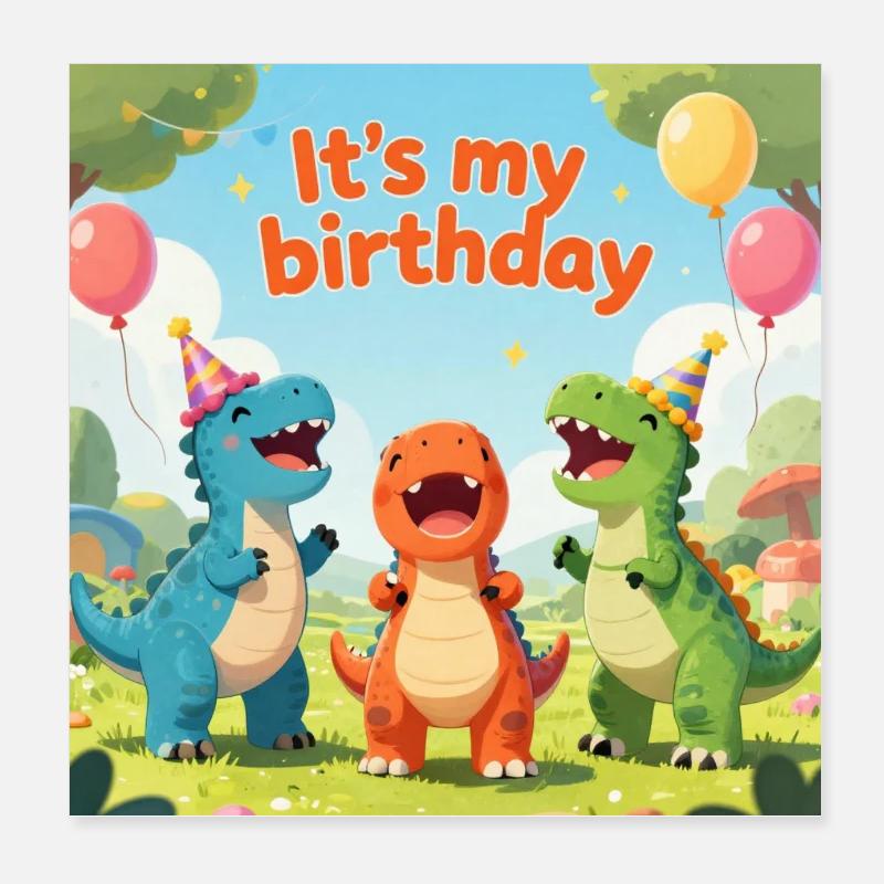 Fête d’anniversaire Dino : C’est mon anniversaire Poster 20 x 20 cm