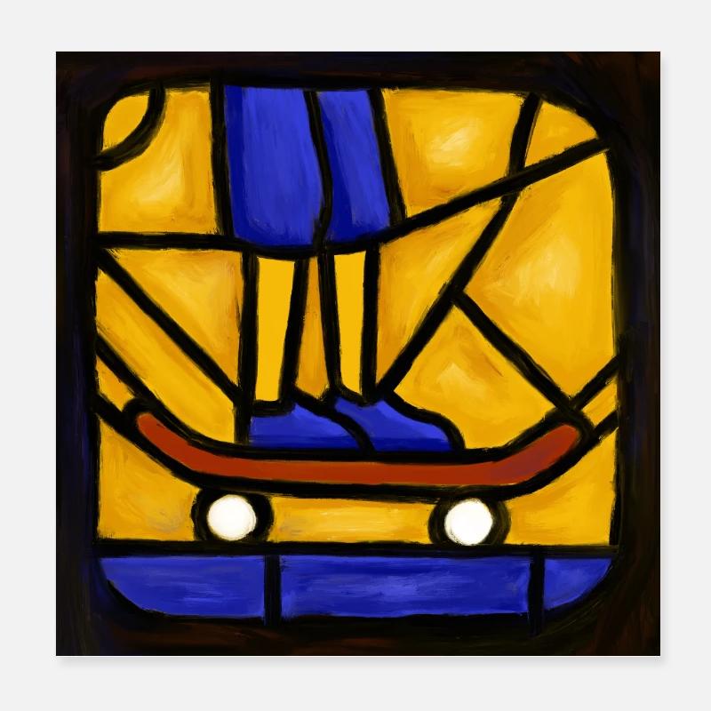 Stained Glass Skateboarder Graphic Poster 8" x 8" (20x20 cm)
