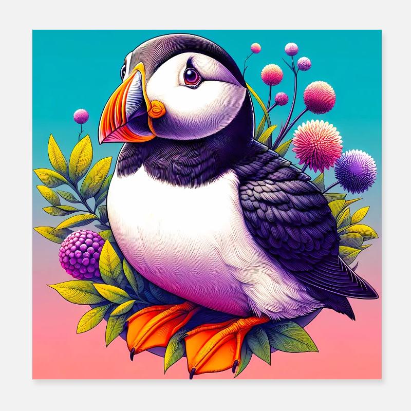 puffin Poster 8" x 8" (20x20 cm)