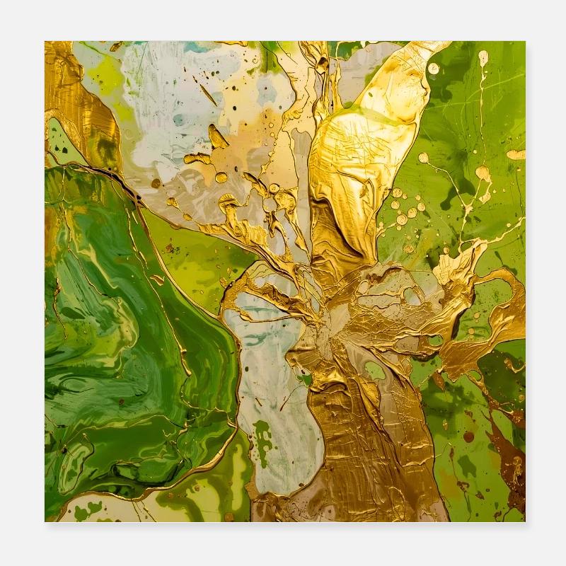 Abstraction vert doré avec texture métallique Poster 20 x 20 cm