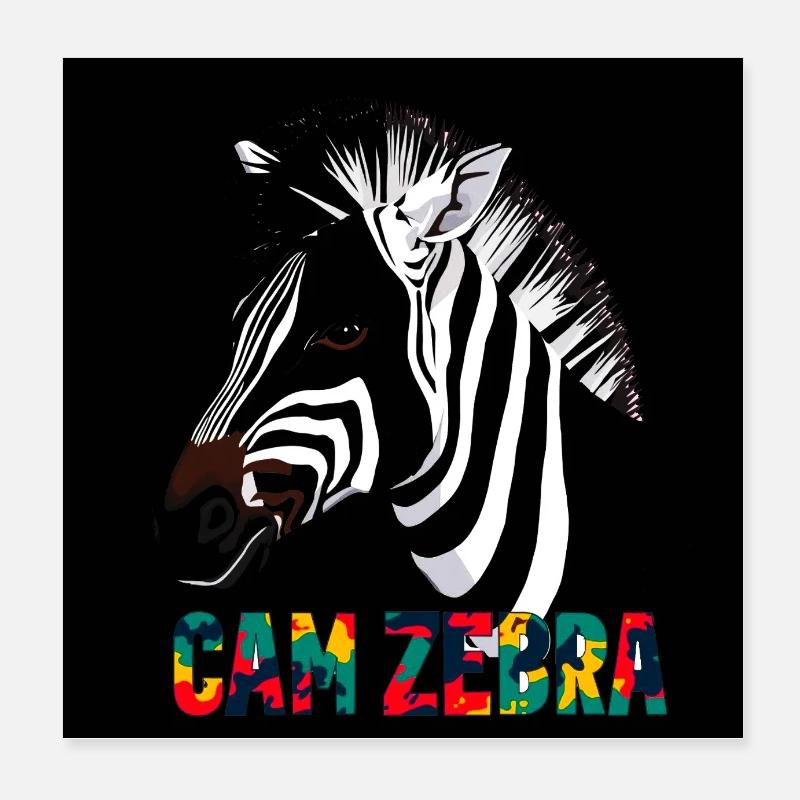Zebra-Silhouette mit farbenfroher Schrift CANZEBRA Poster 20x20 cm