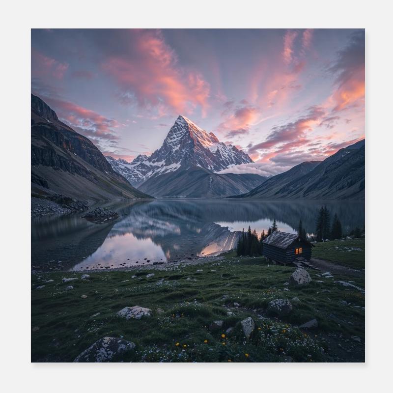 Réflexion du soir alpin Poster 20 x 20 cm