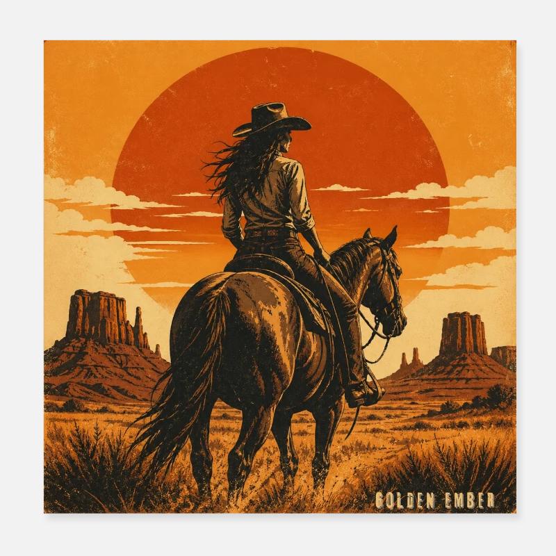 Coucher de soleil du Cheval Braise d’Or Poster 20 x 20 cm