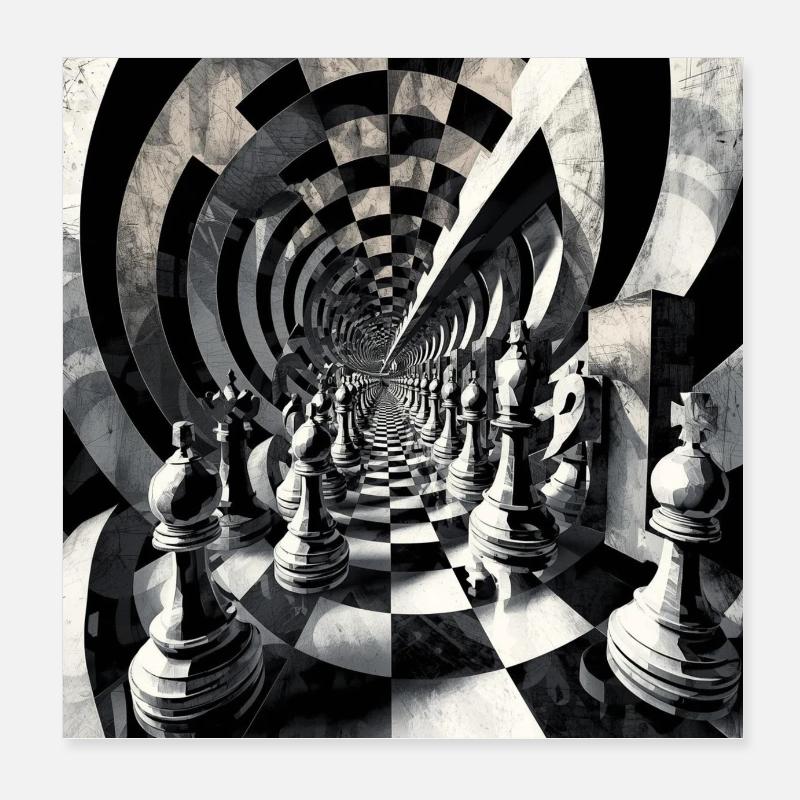 Spirale d’échecs en noir et blanc Poster 20 x 20 cm