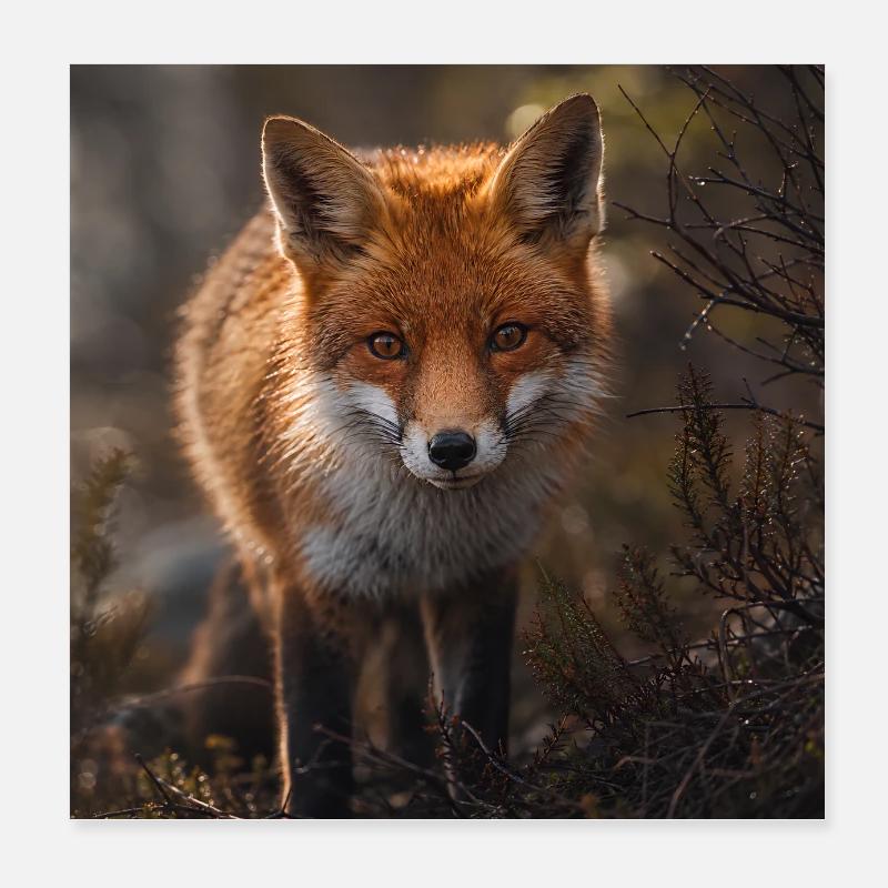 Renard dans une clairière forestière Poster 20 x 20 cm