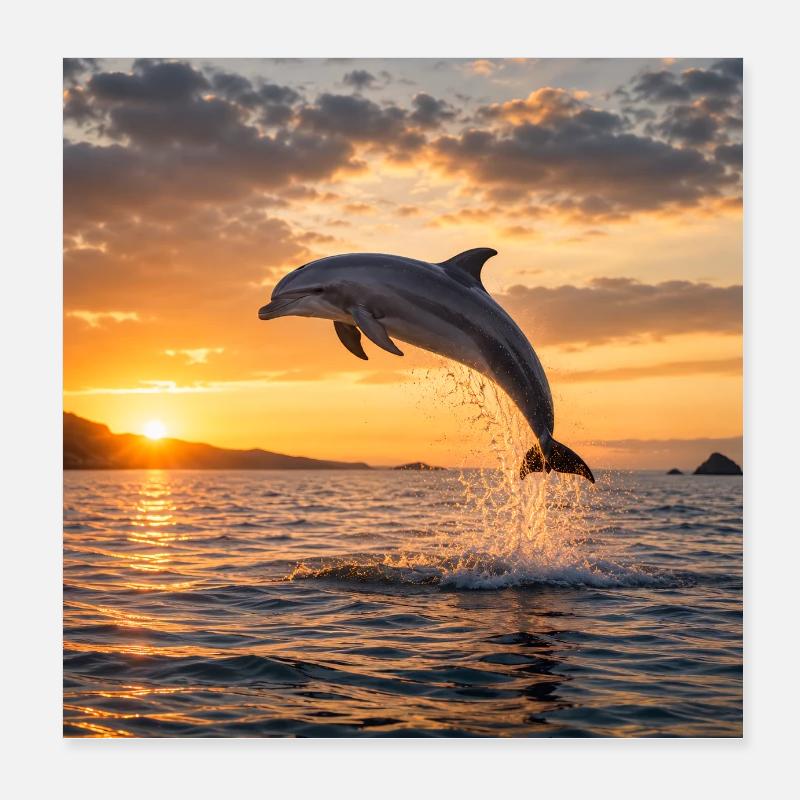 Dolphin at sunset Poster 8" x 8" (20x20 cm)