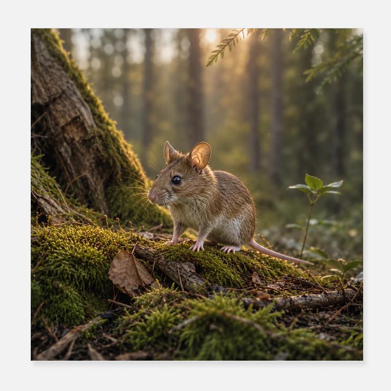 Forest mouse / mouse in evening sun Poster 8" x 8" (20x20 cm)