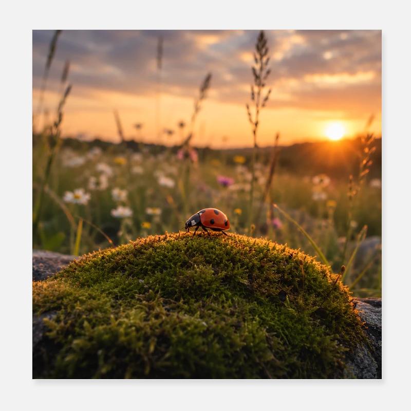 Ladybug in sunset and moss Poster 8" x 8" (20x20 cm)