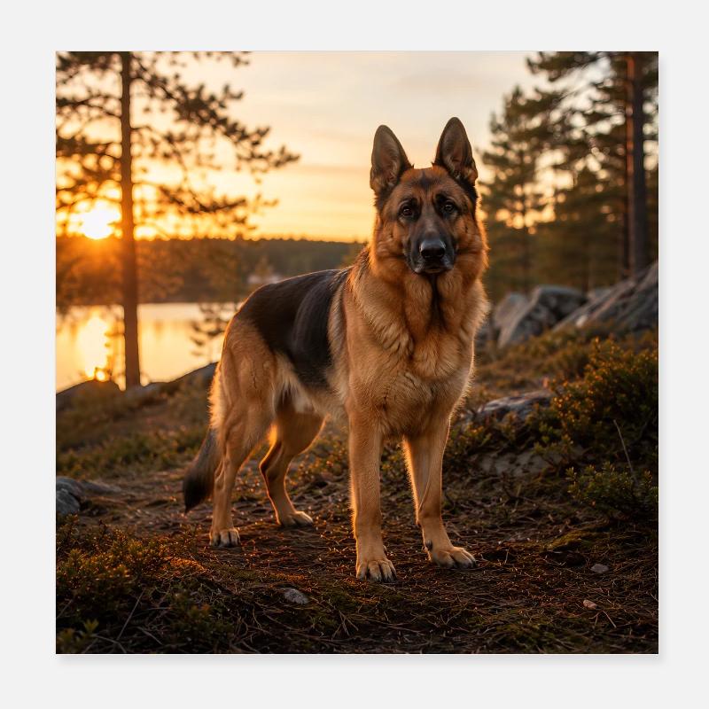 German Shepherd Dog at Sunset Poster 8" x 8" (20x20 cm)