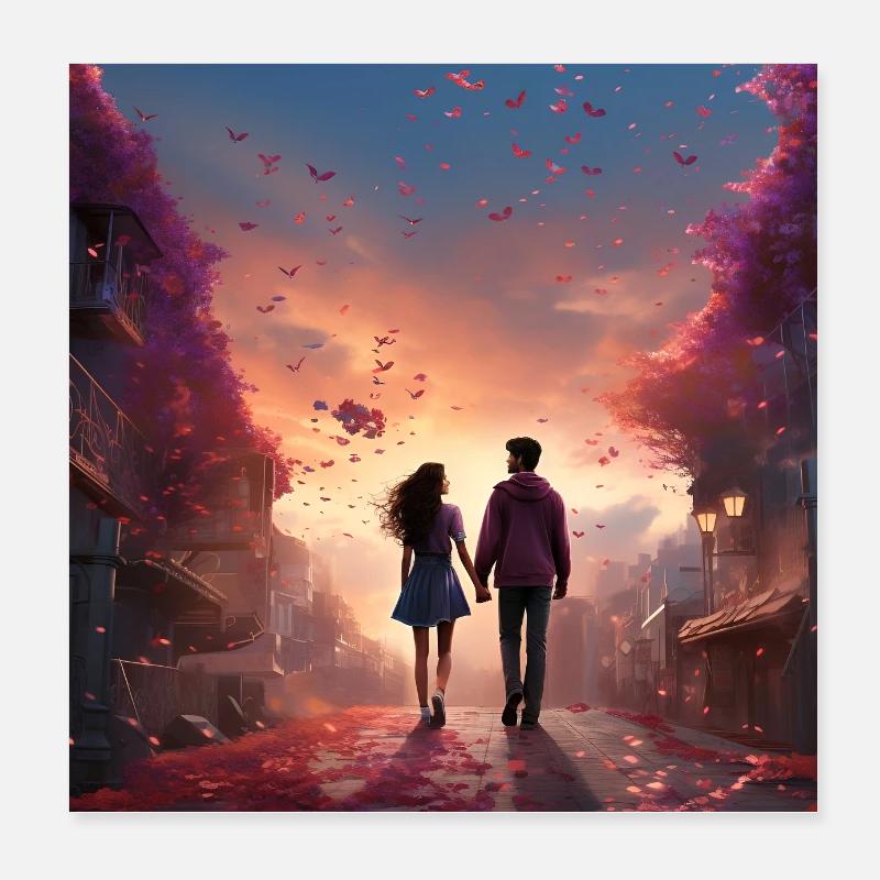 Abendliche Liebeswanderung - Poster 20x20 cm - Weiß