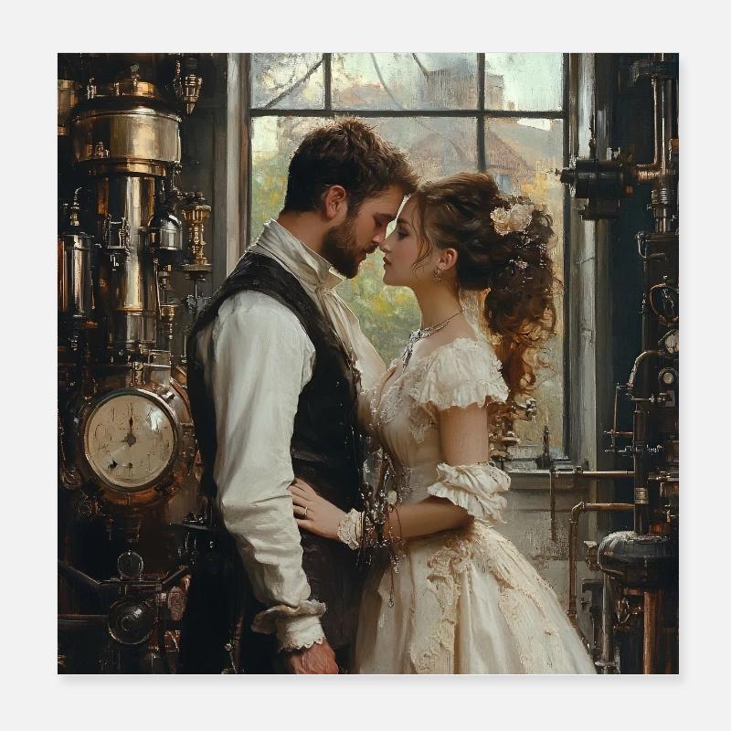 Romance steampunk : Amants au labo Poster 20 x 20 cm
