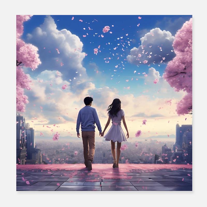 Bruit de cœur dans la lumière des fleurs de cerisier Poster 20 x 20 cm