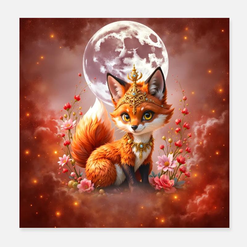 Lunar Fox with Jewels Poster 8" x 8" (20x20 cm)
