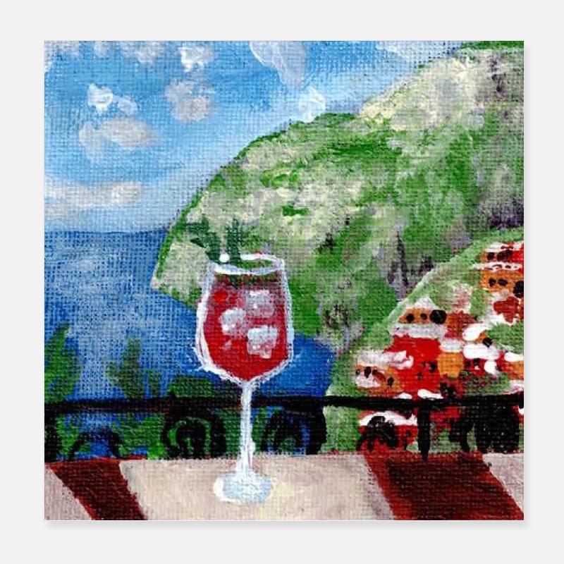 Meerblick_Ölgemälde_mit_cocktail Poster 20x20 cm