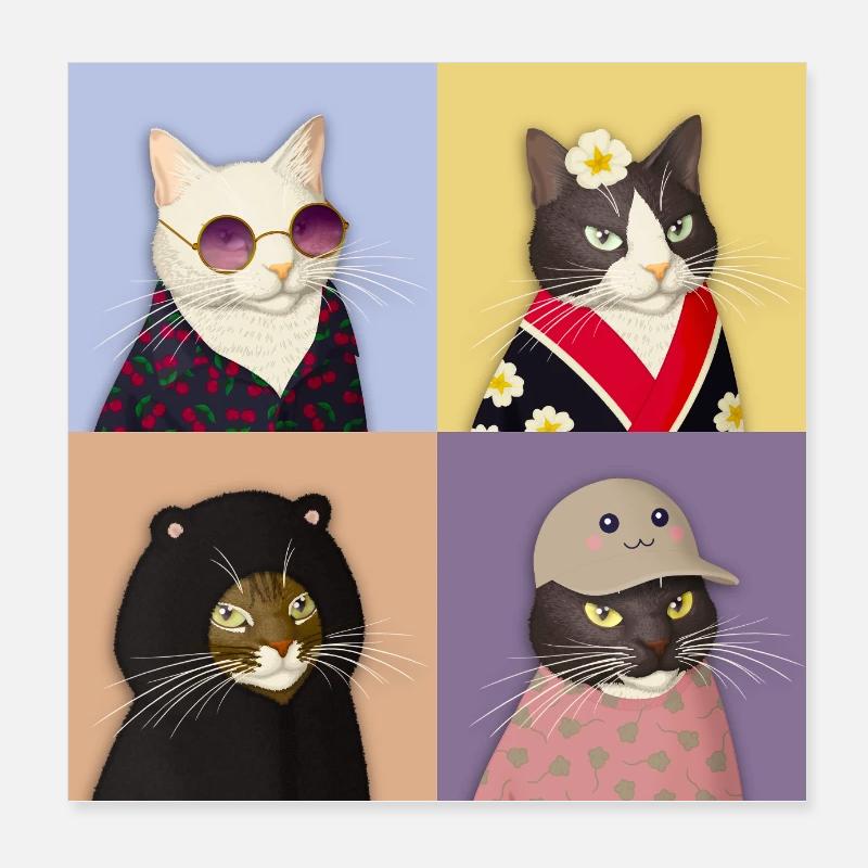 Cat Couture Quartett Poster 20x20 cm