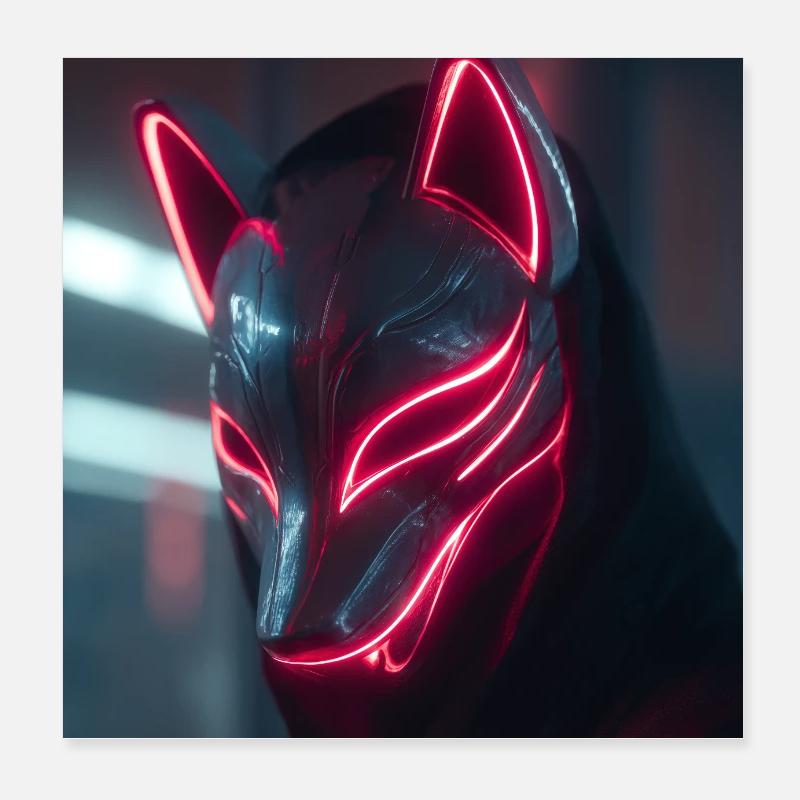 Neonfuchsmaske mit Leuchträndern Poster 20x20 cm